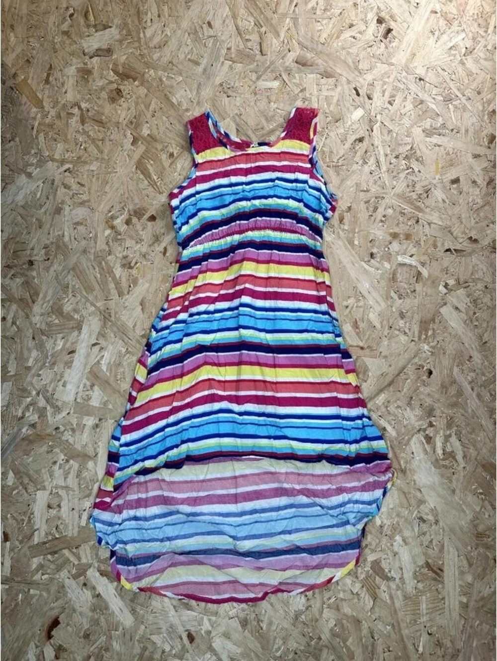 The Childrens Place Girls Dress Size 14 Multicolor Striped High Low Lace Accent